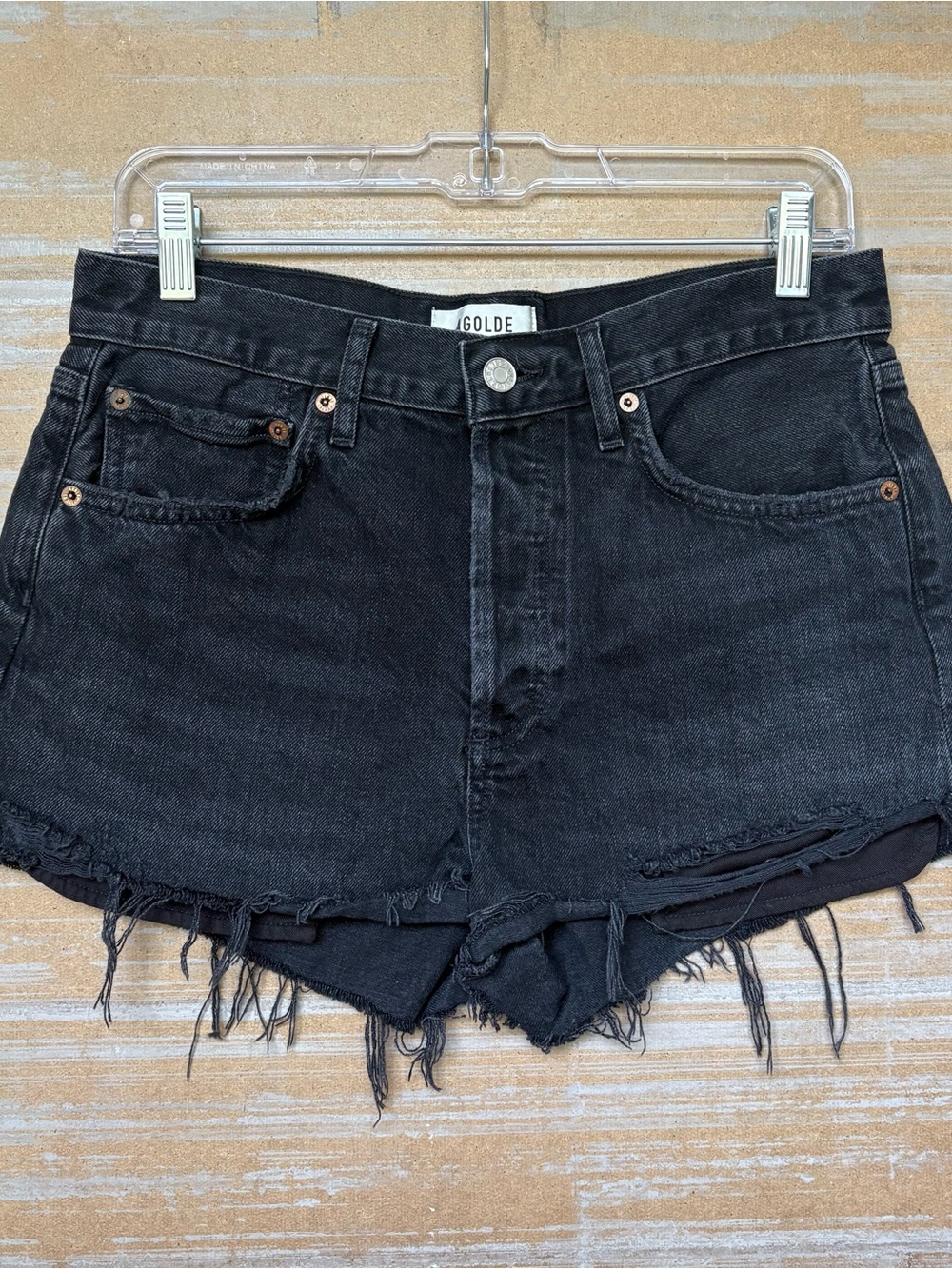 Agolde Parker High Rise Distressed Denim Shorts Black Classic Basic Womens 27